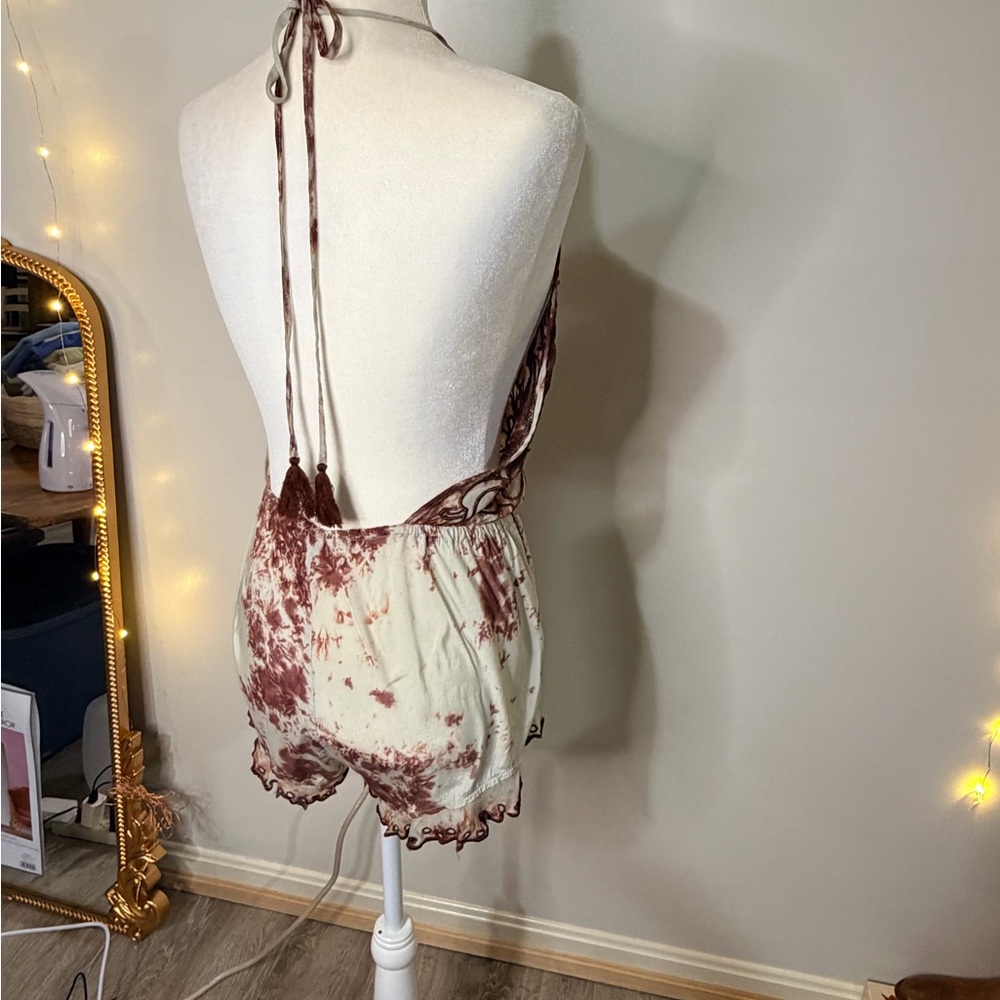 Free People Maroon and Cream Tie-Dye Romper - Picture 5 of 13